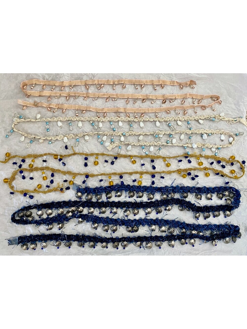 LOT: NEW Fabric Trim Trimming Beaded Embellishment Tassel Blue Pink Gold Length
